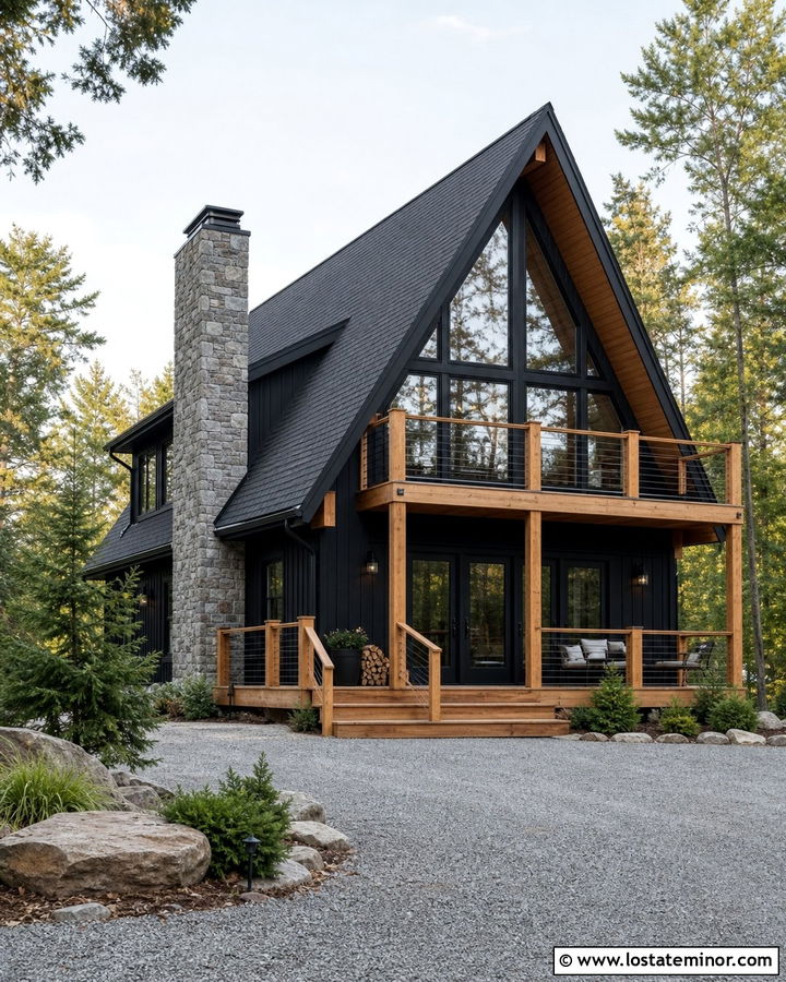Black A Frame House With Roof Shingles - 30 Black House Design With Shingles Ideas