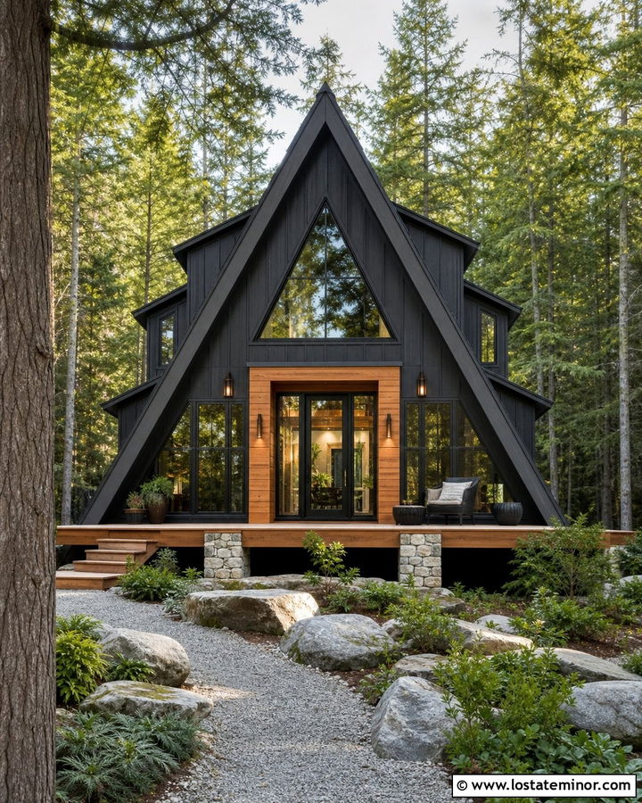 Black A Frame House With Shed Dormers - 30 Black House Design With Dormers Ideas