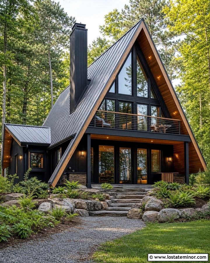 Black A Frame With Cedar Trim - 30 Black House Design With Trim Ideas