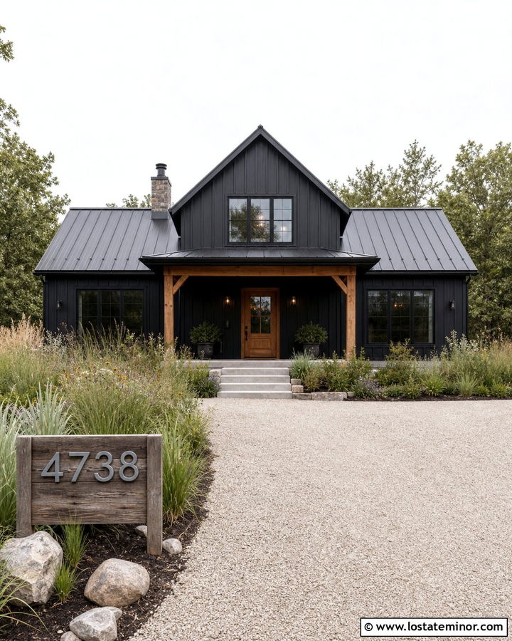 Black Barn House With Galvanized House Numbers - 30 Black House Design With House Numbers Ideas