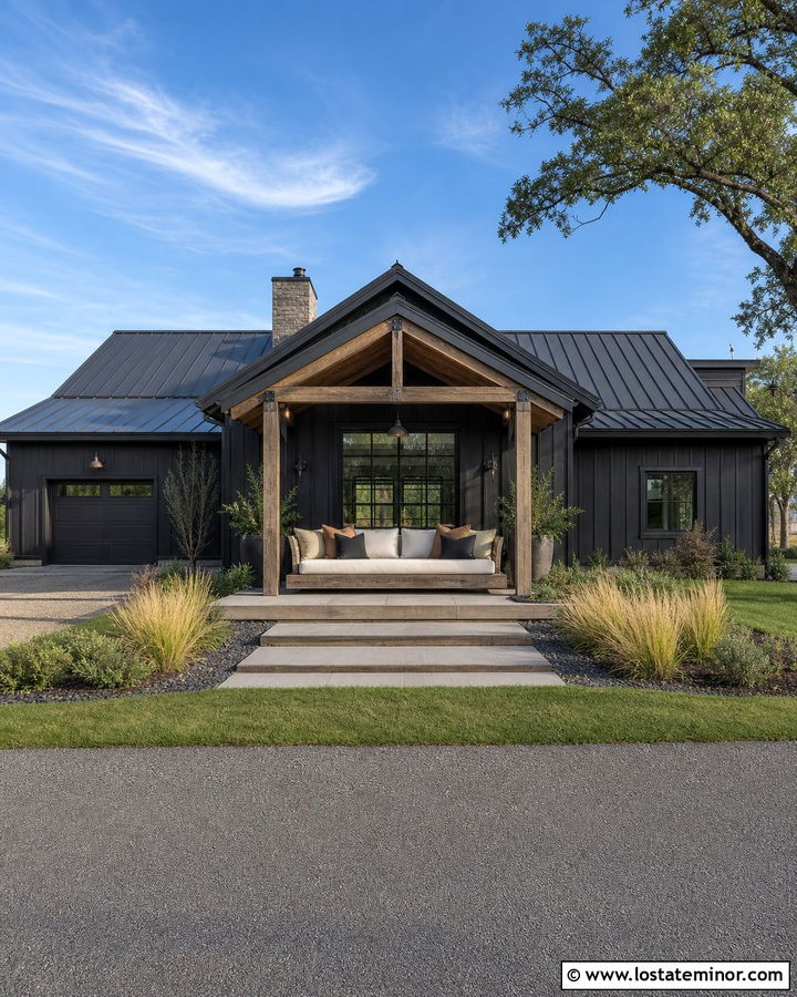 Black Barn House With Oversized Daybed - 30 Black House Design With Daybed Ideas