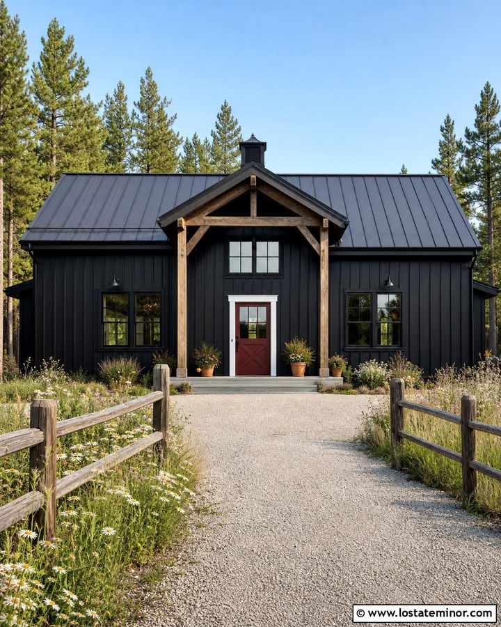 Black Barn House With Red Dutch Door - 30 Black House Design With Dutch Door Ideas