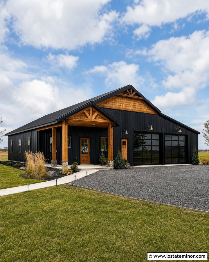 Black Barndominium With Cedar Shake Gables - 30 Black House Design With Cedar Shake Ideas