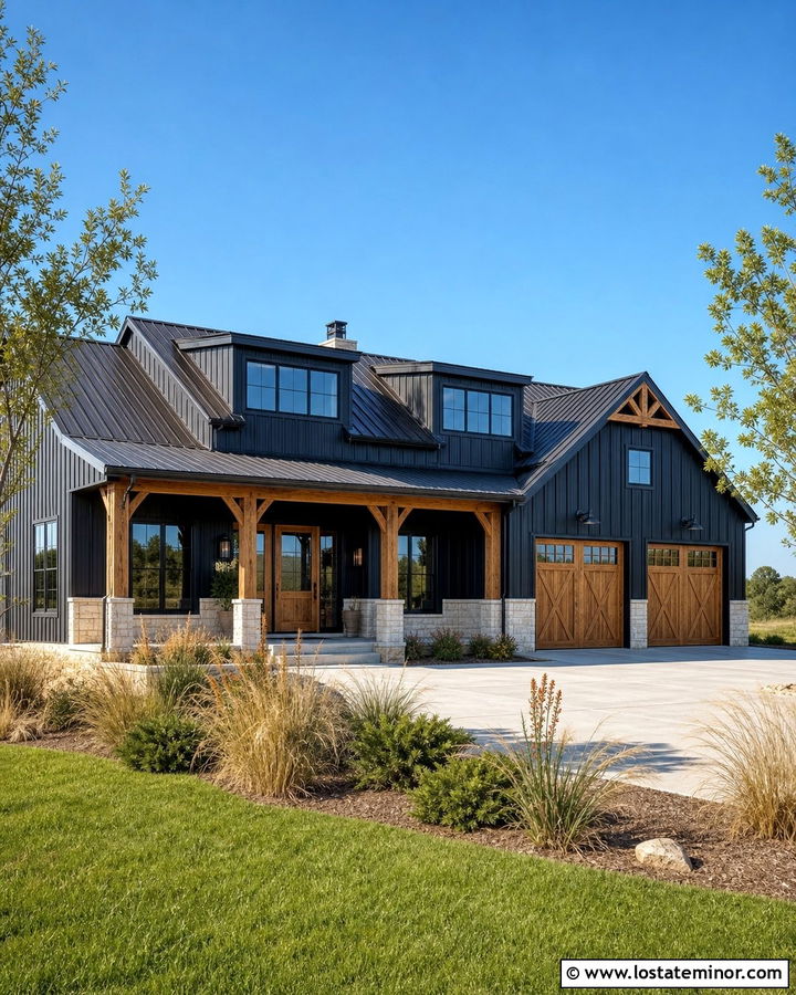 Black Barndominium With Metal Dormers - 30 Black House Design With Dormers Ideas