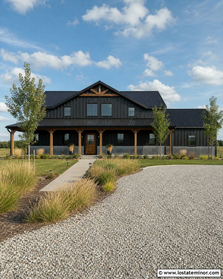 Black Barndominium With Metal Wainscoting - 30 Black House Design With Wainscoting Ideas