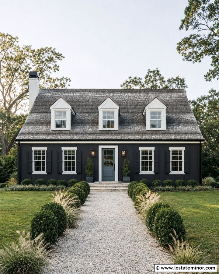 Black Board and Batten Cape Cod With White Trim - 30 Black House Design With Board and Batten Ideas