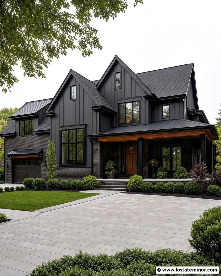 Black Board and Batten House With Black Brick - 30 Black House Design With Board and Batten Ideas