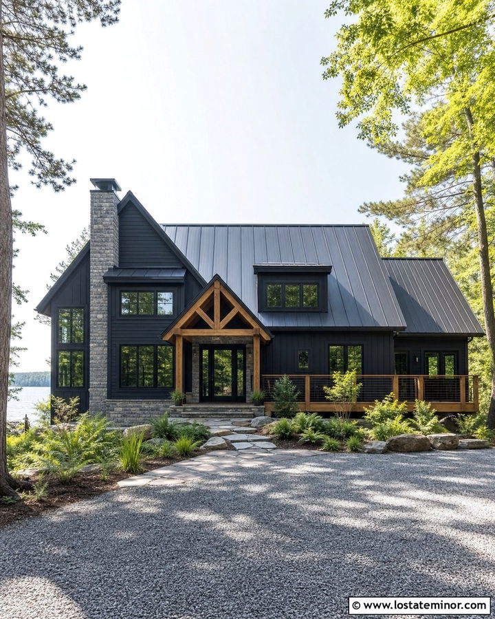 Black Board and Batten Lake House - 30 Black House Design With Board and Batten Ideas