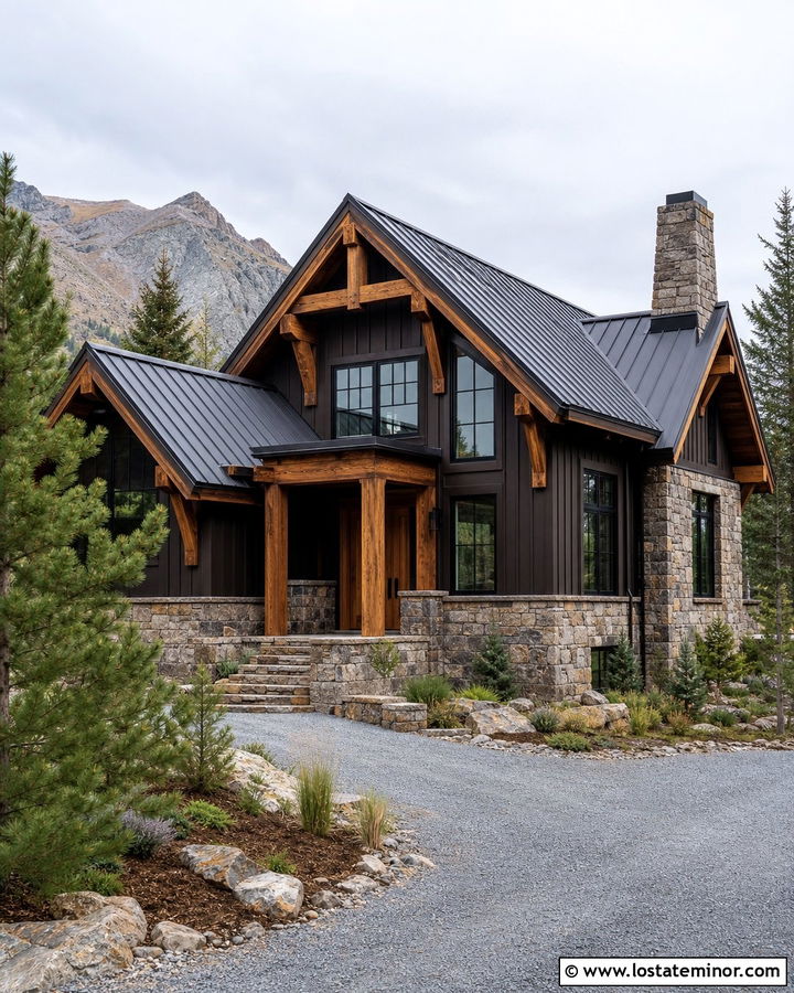 Black Board and Batten Mountain House - 30 Black House Design With Board and Batten Ideas