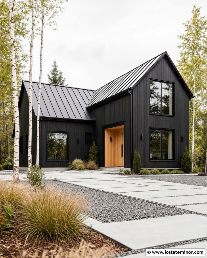 Black Board and Batten Scandinavian House - 30 Black House Design With Board and Batten Ideas