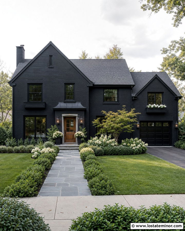 Black Brick House With Bluestone Walkway - 30 Black House Design With Walkway Ideas
