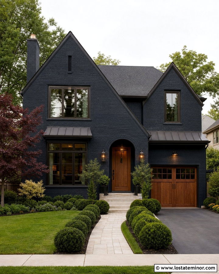 Black Brick House With Bronze Window Frames - 30 Black House Design With Window Frames Ideas