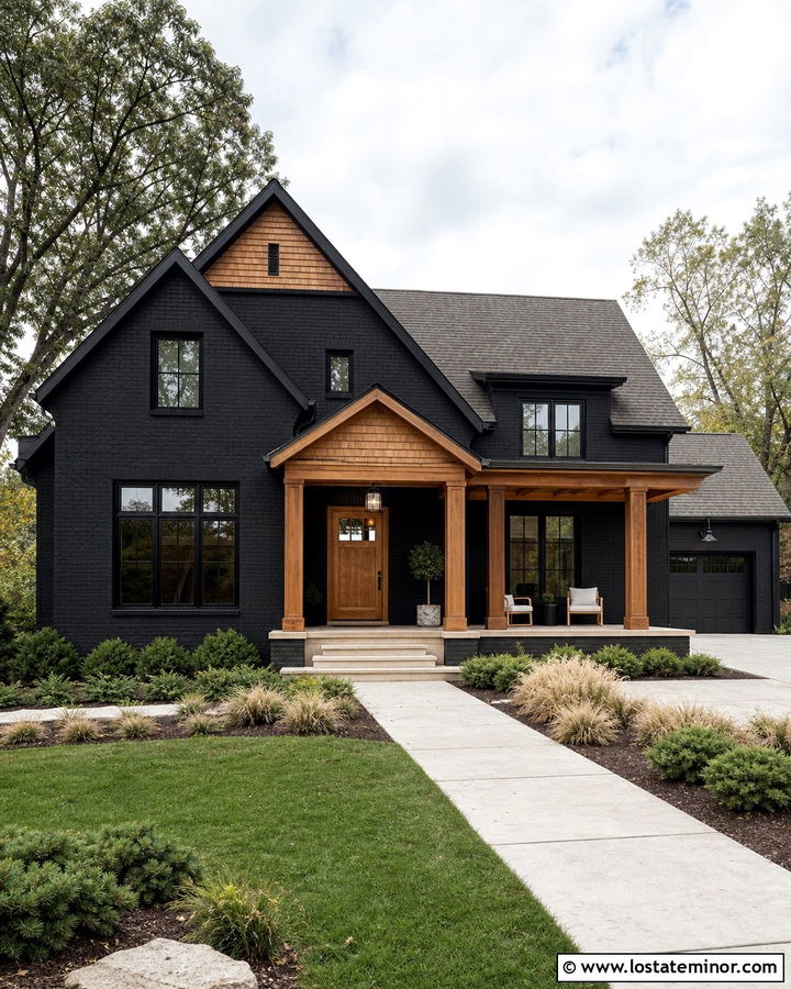 Black Brick House With Cedar Shake Gables - 30 Black House Design With Cedar Shake Ideas