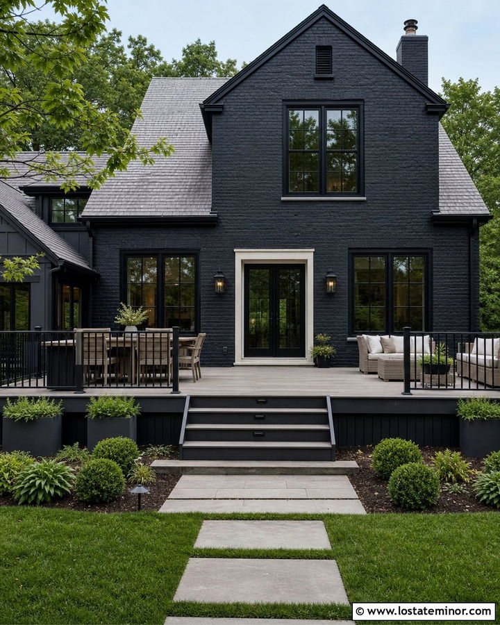 Black Brick House With Composite Deck - 30 Black House Design With Deck Ideas
