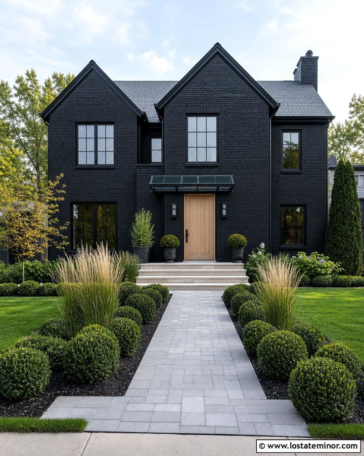 Black Brick House With Glass Awning - 30 Black House Design With Awning Ideas
