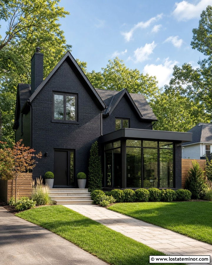 Black Brick House With Modern Sunroom - 30 Black House Design With Sunroom Ideas