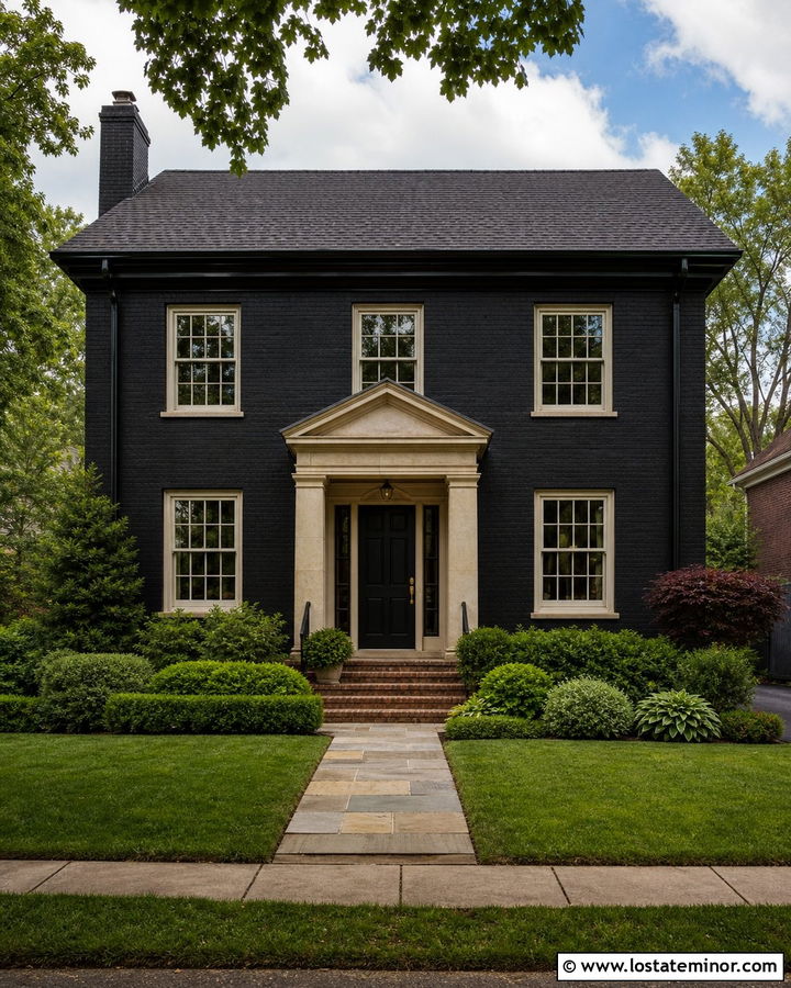 Black Brick House With Portico - 30 Black House Design With Portico Ideas