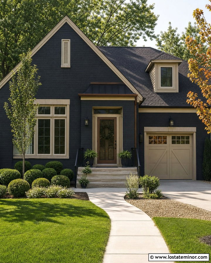Black Brick House With Sandstone Storm Door - 30 Black House Design With Storm Door Ideas