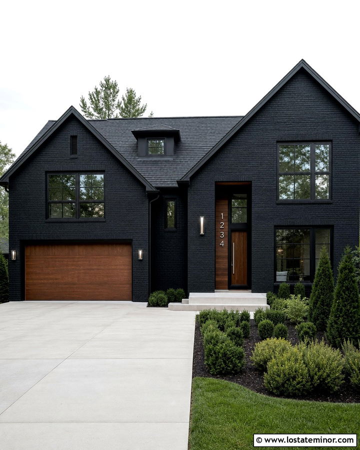 Black Brick House With Stainless Steel House Numbers - 30 Black House Design With House Numbers Ideas