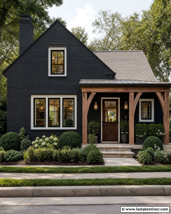 Black Brick House With Wood Dutch Door - 30 Black House Design With Dutch Door Ideas