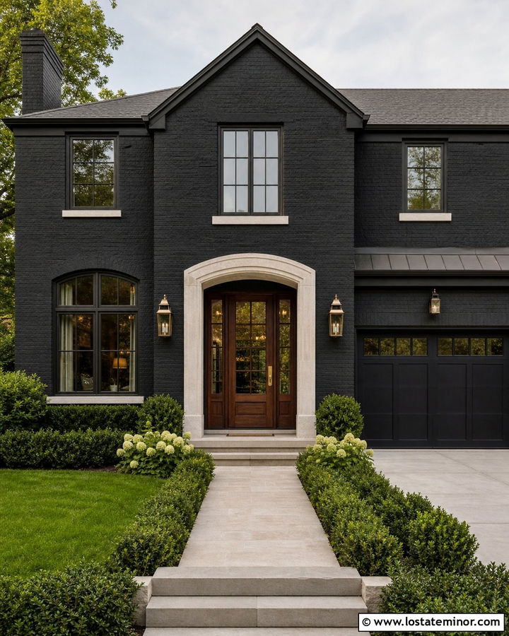 Black Brick House With Wood Front Door - 30 Black House Design With Entry Door Ideas