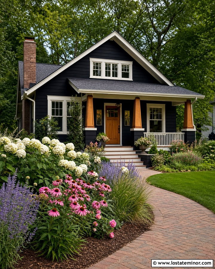 Black Bungalow House With Cottage Landscaping - 30 Black House Design With Landscaping Ideas