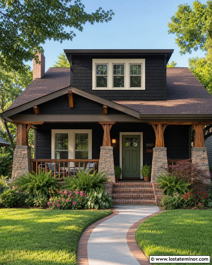 Black Bungalow House With Wide Dormer - 30 Black House Design With Dormers Ideas
