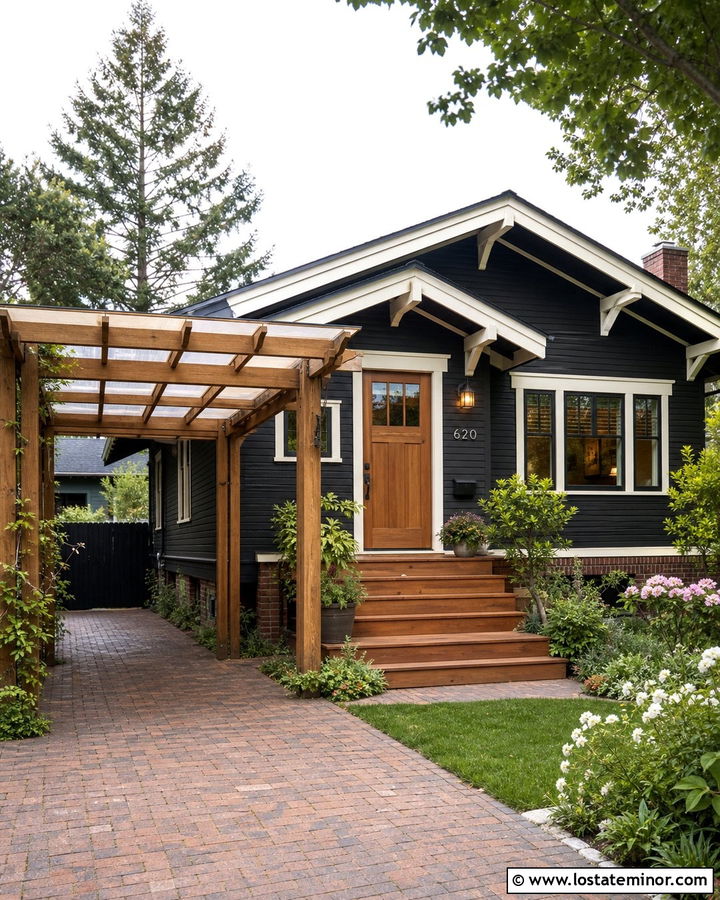 Black Bungalow With Carport Pergola - 30 Black House Design With Carport Ideas