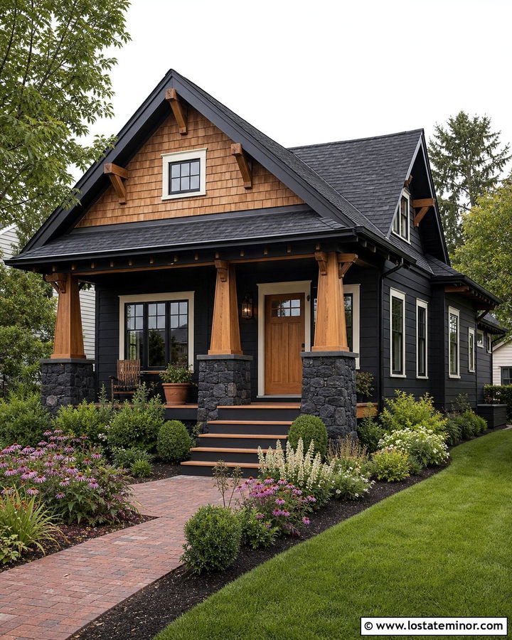 Black Bungalow With Cedar Shake Gable - 30 Black House Design With Cedar Shake Ideas