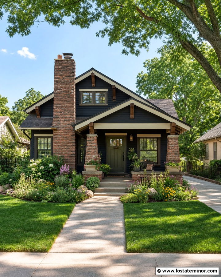 Black Bungalow With Clinker Brick Chimney - 30 Black House Design With Chimney Ideas