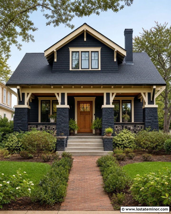 Black Bungalow With Clinker Brick Wainscoting - 30 Black House Design With Wainscoting Ideas