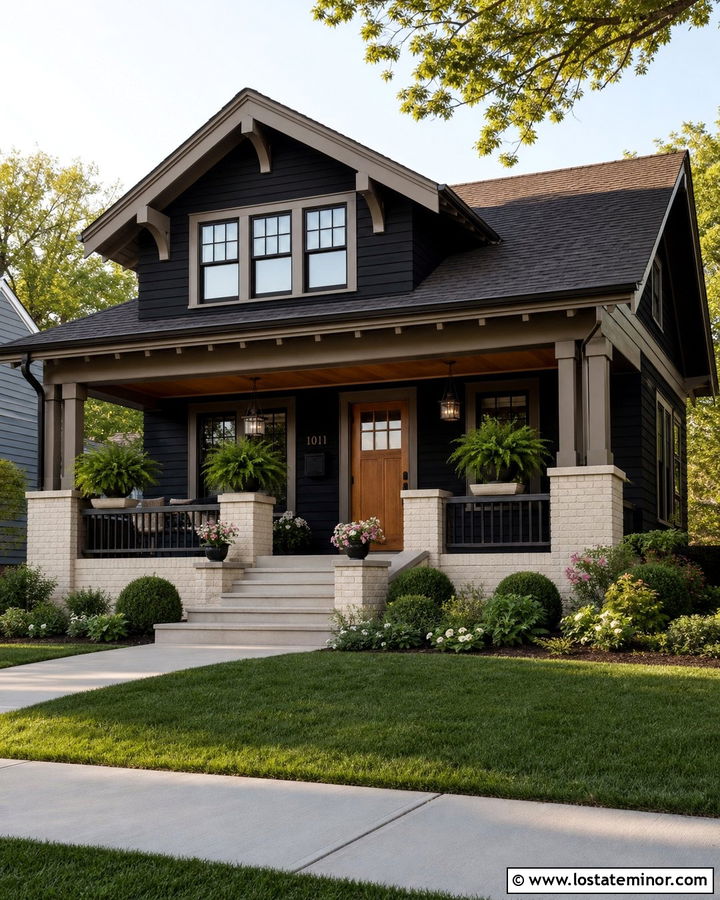 Black Bungalow With Cream Brick - 30 Black House Design With Brick Accents Ideas