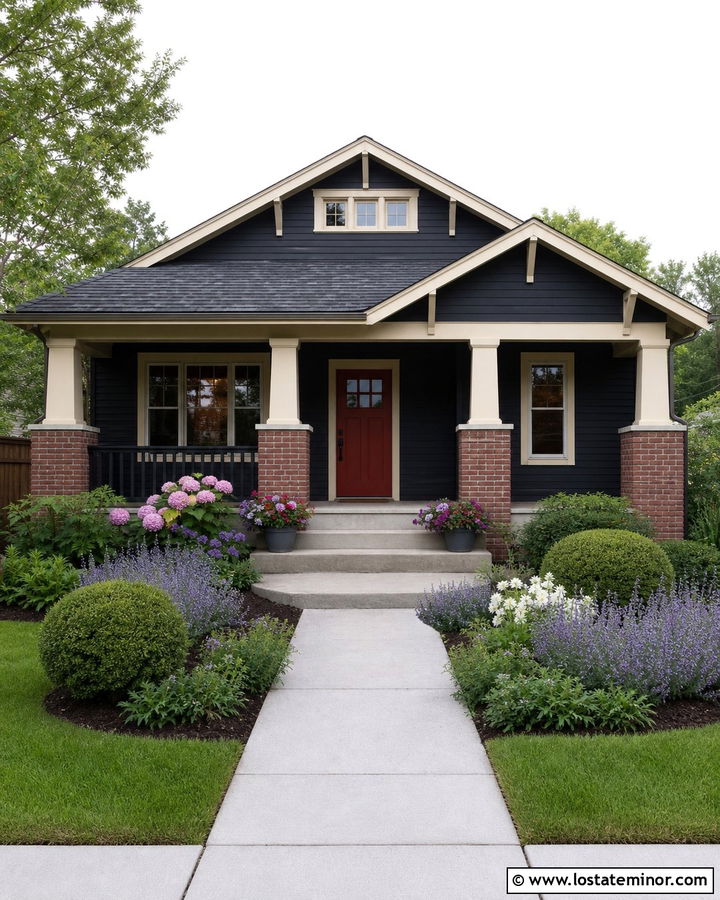 Black Bungalow With Cream Trim - 30 Black House Design With Siding Ideas