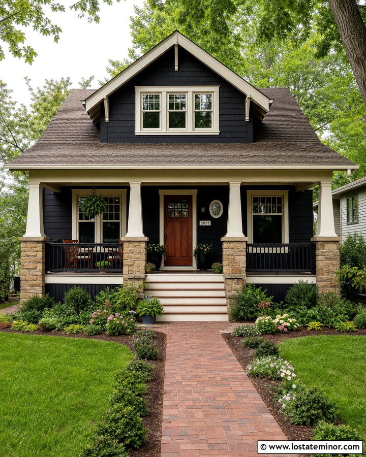 Black Bungalow With Cream Window Frames - 30 Black House Design With Window Frames Ideas