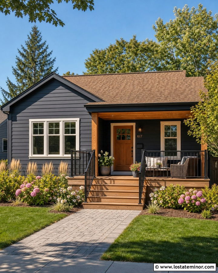Black Bungalow With Front Deck - 30 Black House Design With Deck Ideas