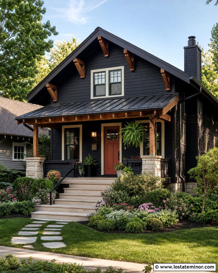 Black Bungalow With Shed Roof Awning - 30 Black House Design With Awning Ideas