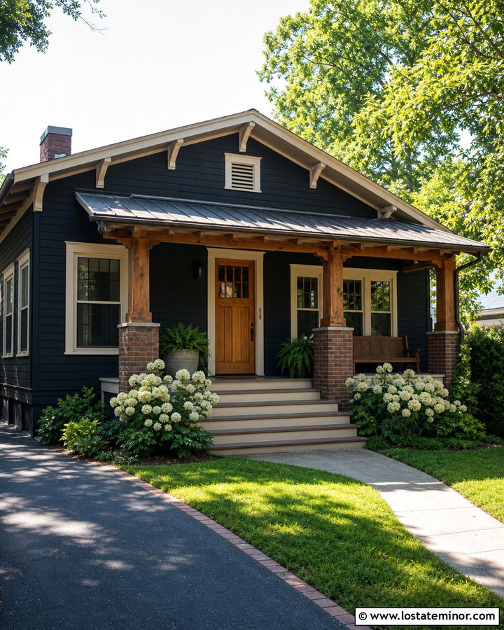 Black Bungalow With Shed Roof Portico - 30 Black House Design With Portico Ideas