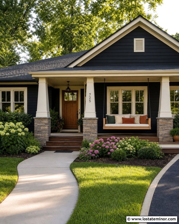 Black Bungalow With Swing Daybed - 30 Black House Design With Daybed Ideas