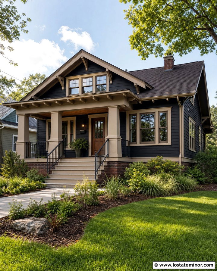 Black Bungalow With Tan Trim - 30 Black House Design With Trim Ideas