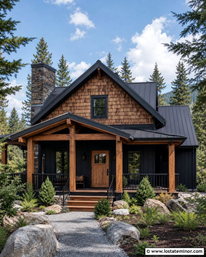 Black Cabin House With Rustic Cedar Shake - 30 Black House Design With Cedar Shake Ideas