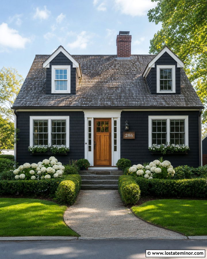 Black Cape Cod House With Cedar House Number Sign - 30 Black House Design With House Numbers Ideas