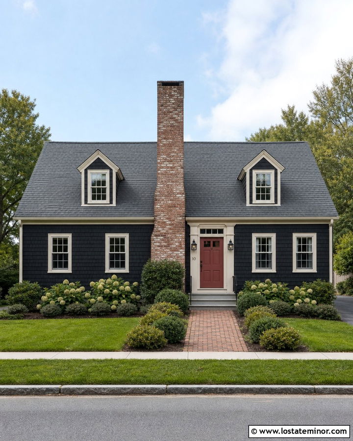 Black Cape Cod House With Central Chimney - 30 Black House Design With Chimney Ideas
