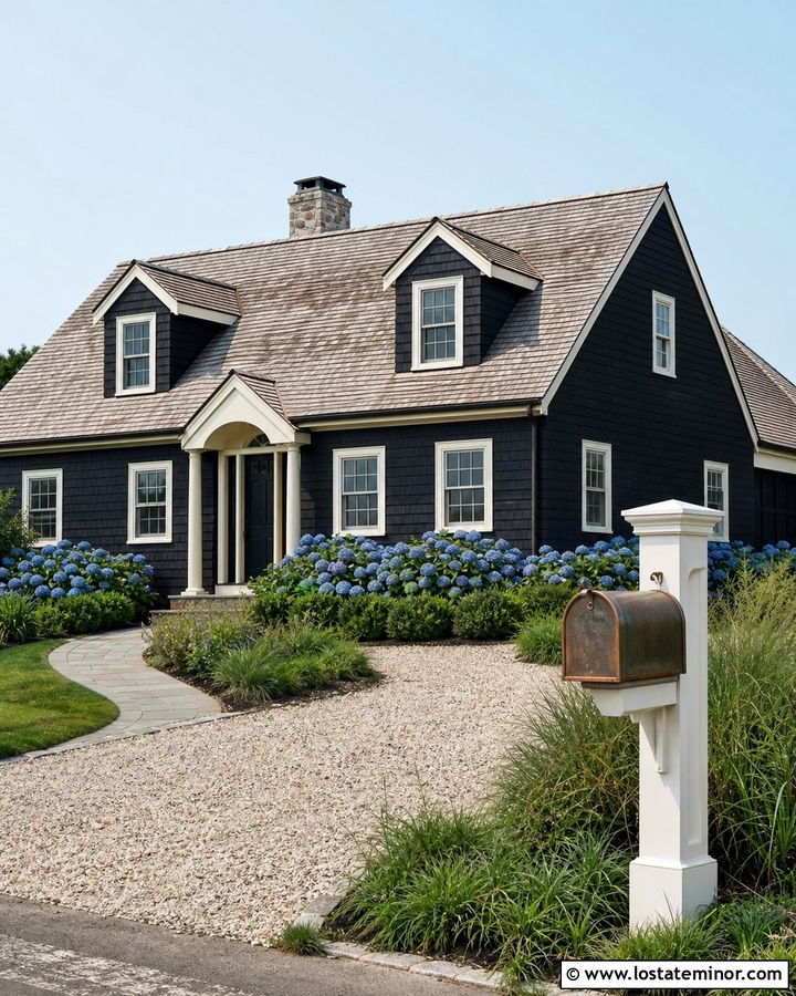 Black Cape Cod House With Copper Mailbox - 30 Black House Design With Mailbox Ideas