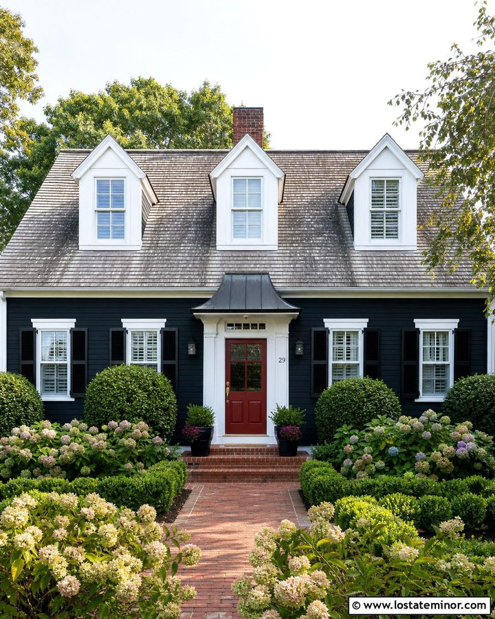Black Cape Cod House With Curved Awning - 30 Black House Design With Awning Ideas