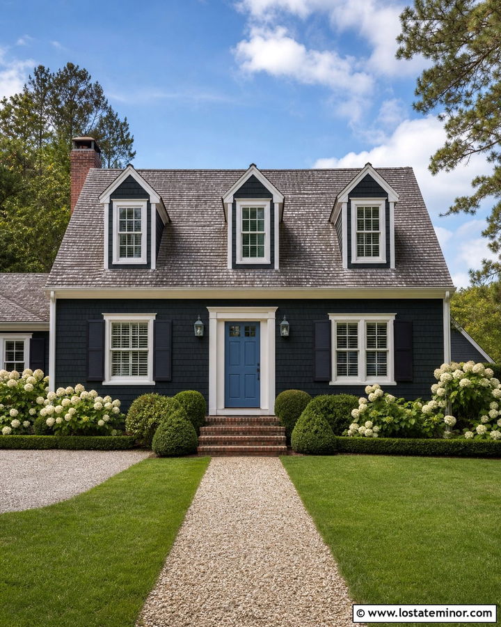Black Cape Cod House With Gable Dormers - 30 Black House Design With Gables Ideas
