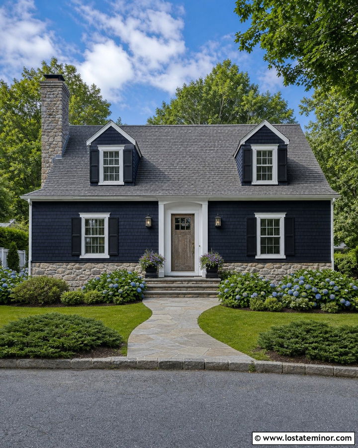 Black Cape Cod House With Granite - 30 Black House Design With Stone Accents Ideas