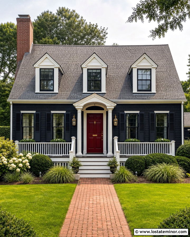 Black Cape Cod House With Onion Lanterns - 30 Black House Design With Light Fixtures Ideas