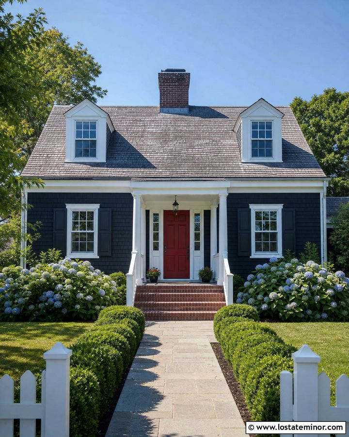 Black Cape Cod House With Pale Blue Porch Ceiling - 30 Black House Design With Porch Ceiling Ideas