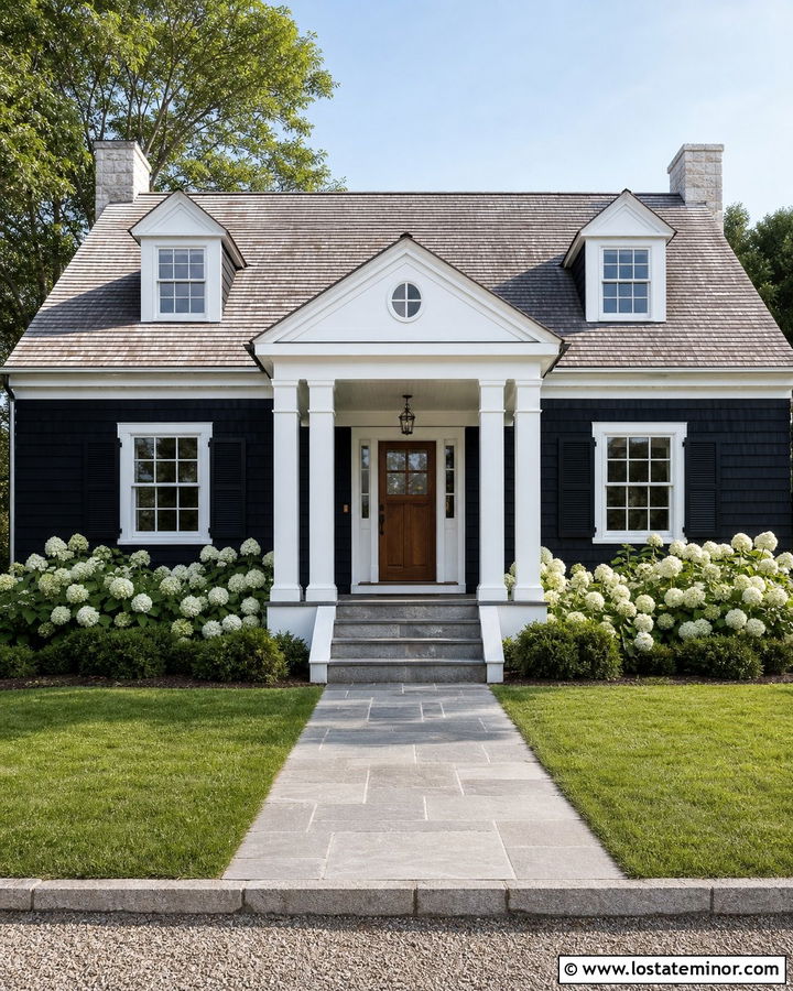 Black Cape Cod House With Portico - 30 Black House Design With Portico Ideas