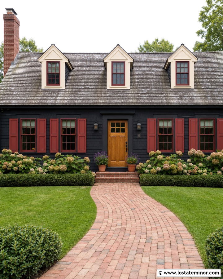 Black Cape Cod House With Red Window Frames - 30 Black House Design With Window Frames Ideas